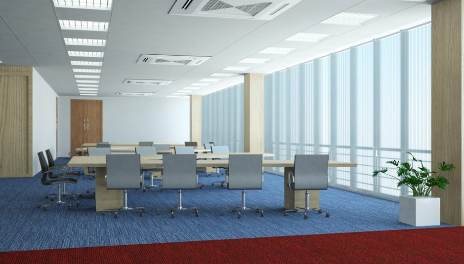 Tông xanh của thảm khiến cho văn phòng thêm phần ấn tượng